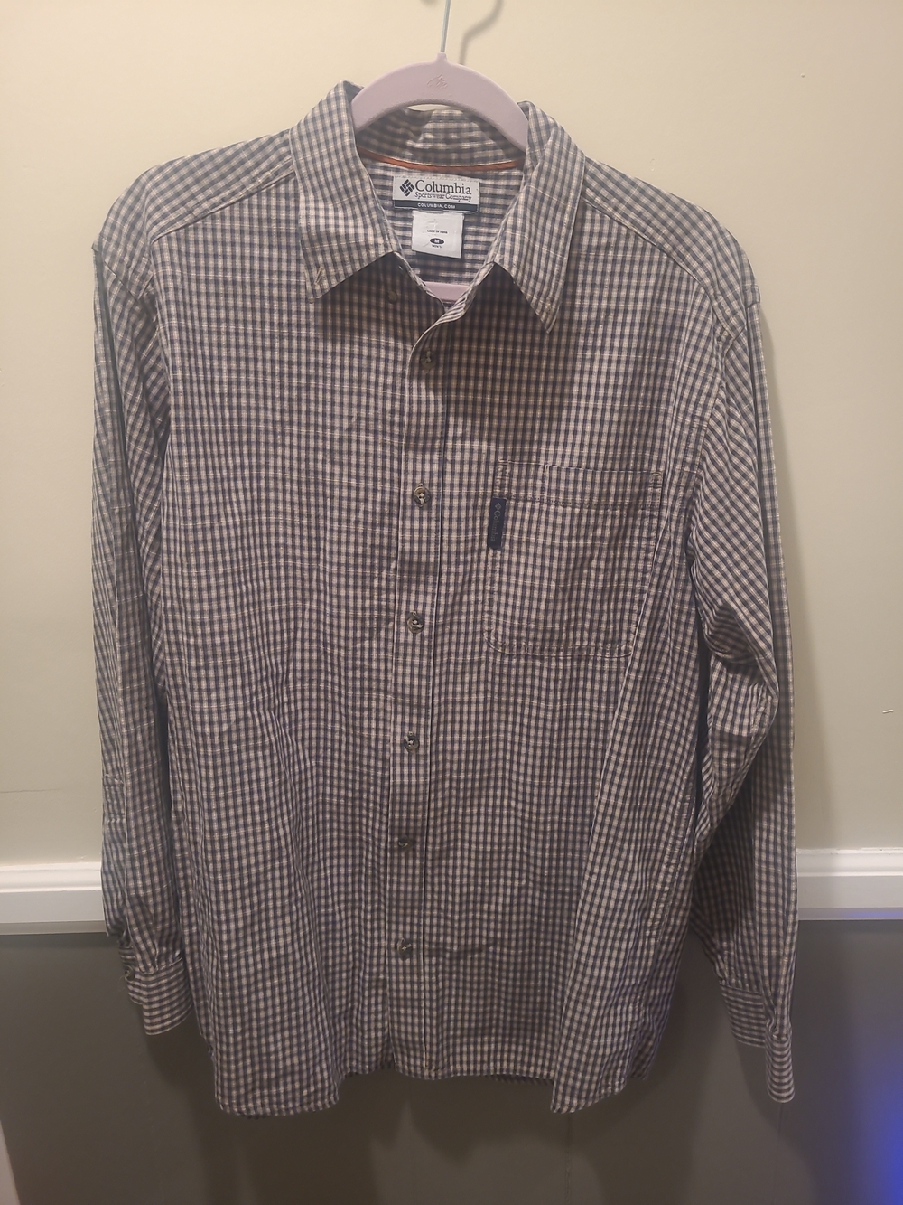 Columbia Shirt Men's Med Tan Plaid Button Down Long Sleeve Hike Casual Workwear - Picture 9 of 12